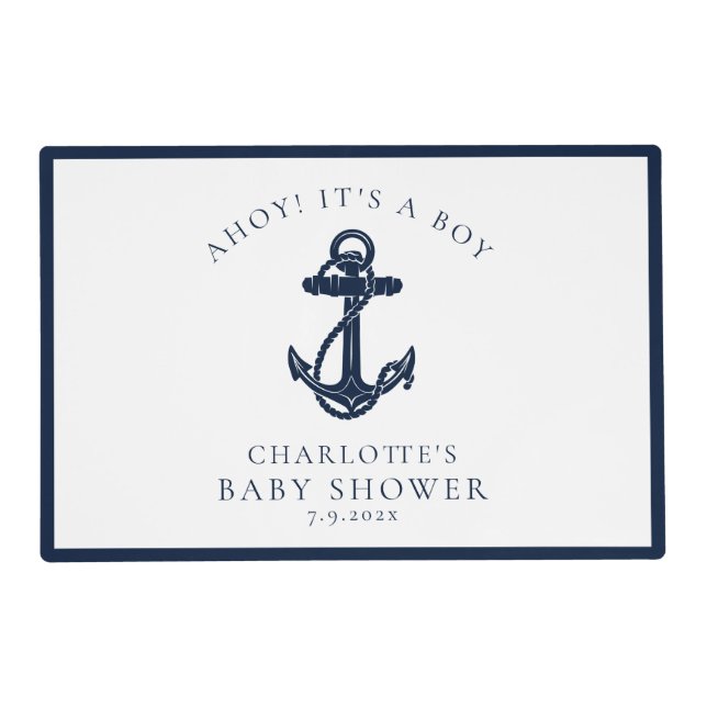 Nautical Anchor Coastal Boy Baby Shower Placemat (Front)