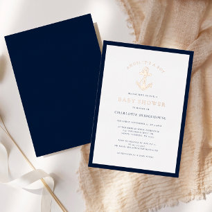 Nautical Anchor Coastal Boy Baby Shower Rose Gold Foil Invitation