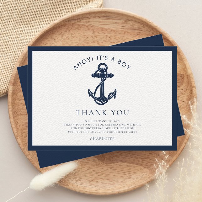 Nautical Anchor Coastal Boy Baby Shower Thank You Card (Modern Anchor Baby Shower Thank You Card)