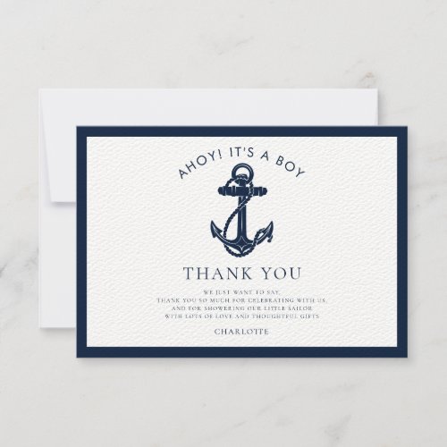 Nautical Anchor Coastal Boy Baby Shower Thank You Card