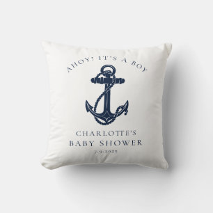 Nautical Anchor Coastal Boy Baby Shower Throw Pillow