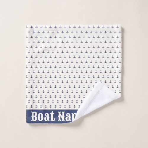 Nautical Anchor Coastal Stripes Navy Blue Cream Wash Cloth