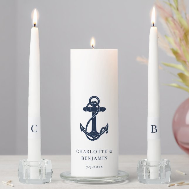 Nautical Anchor Coastal Wedding Ceremony Unity Candle Set (In Situ)