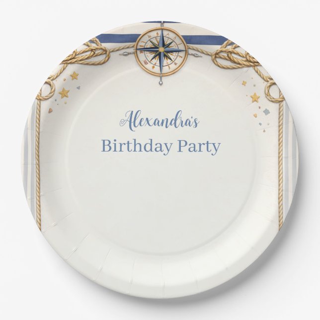 Nautical Anchor Compass Birthday Paper Plates (Front)