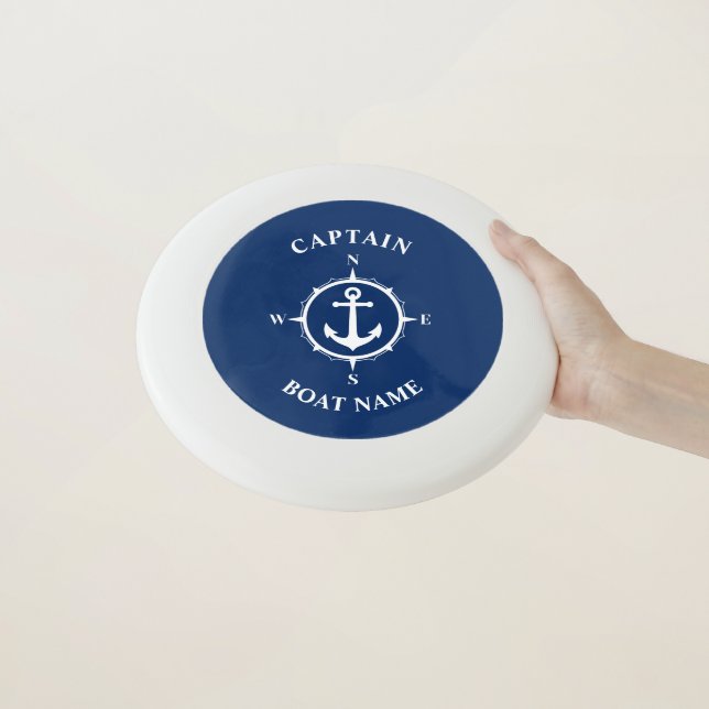 Nautical Anchor Compass Captain Boat Name Navy Wham-O Frisbee (In Hand)