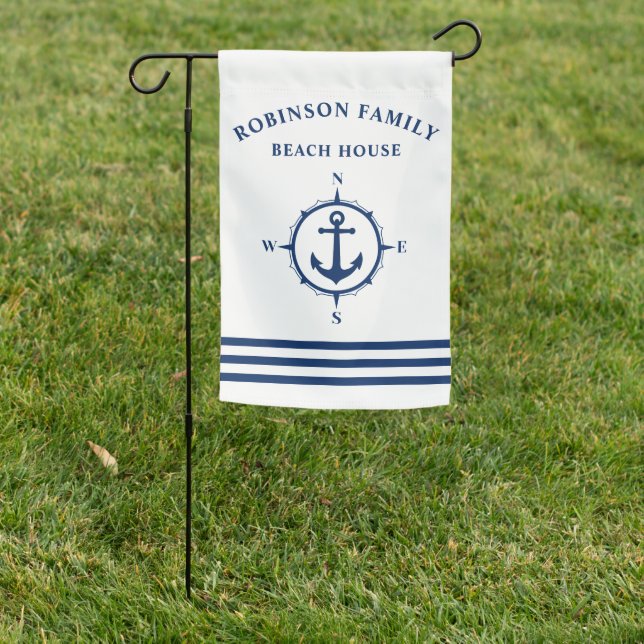 Nautical Anchor Compass Family Beach or Lake House Garden Flag (In SItu)