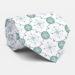 Nautical Anchor Compass sea green white ocean Neck Tie