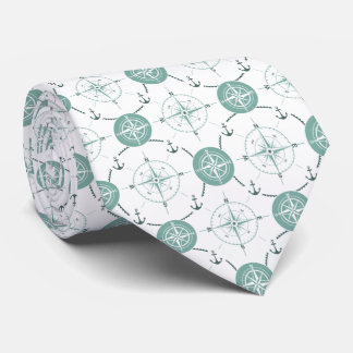 Nautical Anchor Compass sea green white ocean Neck Tie