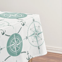 Nautical Anchor Compass sea green white ocean Tablecloth