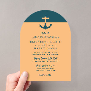 Nautical Anchor - Coral Blue - Beach Wedding Acrylic Invitations