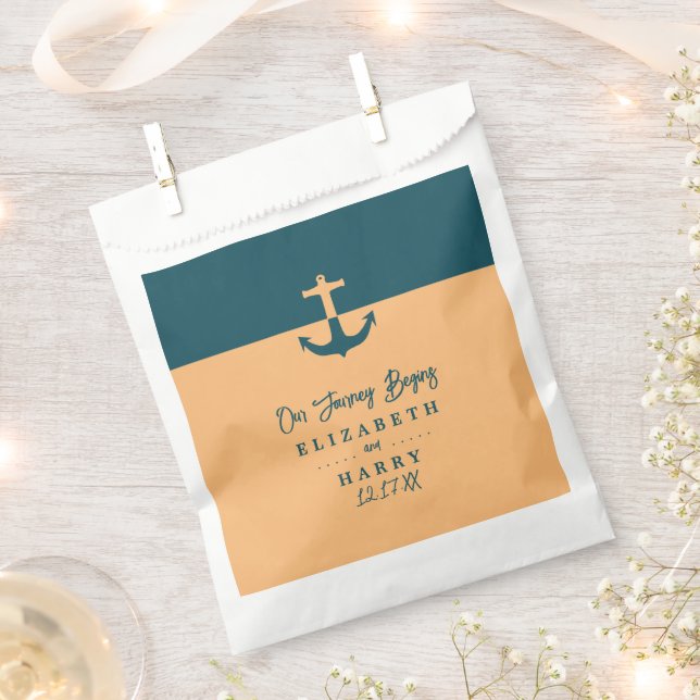 Nautical Anchor - Coral Blue - Beach Wedding Favor Bag (Clipped)