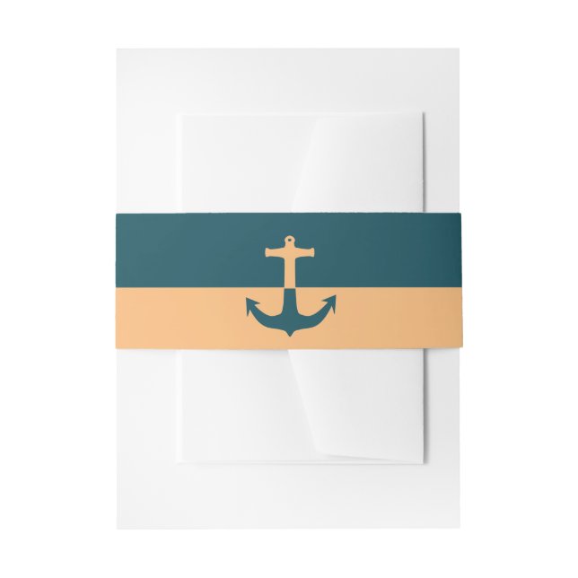 Nautical Anchor - Coral Blue - Beach Wedding Invitation Belly Band (Front Example)