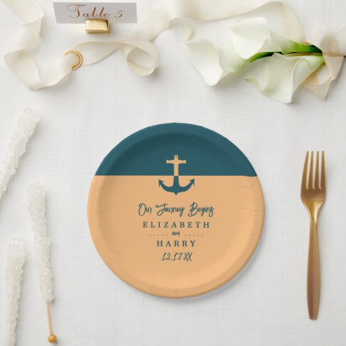 Nautical Anchor _ Coral Blue _ Beach Wedding Paper Plates