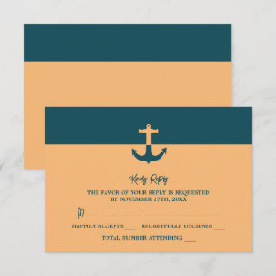 Nautical Anchor - Coral Blue - Beach Wedding RSVP Card