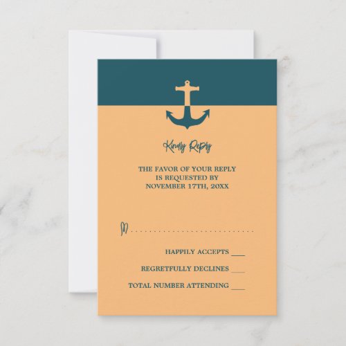 Nautical Anchor _ Coral Blue _ Beach Wedding RSVP Card