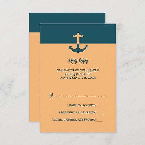 Nautical Anchor _ Coral Blue _ Beach Wedding RSVP Card