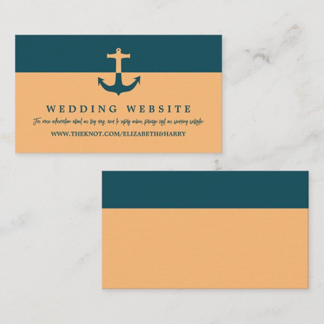 Nautical Anchor, Coral Blue, Beach Wedding Website Enclosure Card (Front/Back)