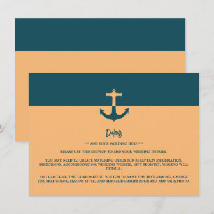 Nautical Anchor - Coral Blue - Wedding Detail Enclosure Card