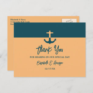 Nautical Anchor - Coral Blue - Wedding Thank You Postcard