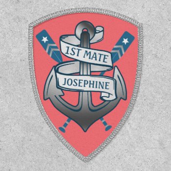 Nautical Anchor Coral Oars Sailor 1st Mate Name Patch by LaborAndLeisure at Zazzle