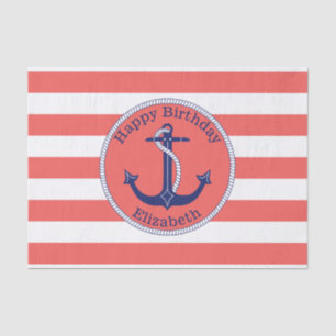 Nautical Anchor Coral Personalized Birthday Tissue Paper