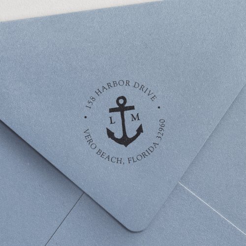 Nautical Anchor Couples Monogram Return Address Self_inking Stamp