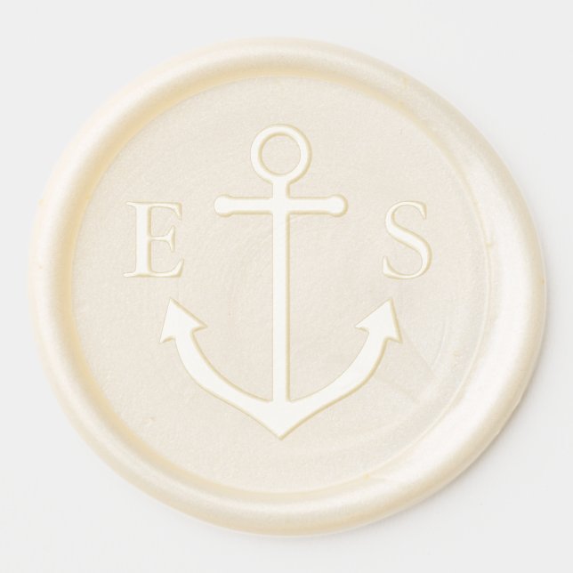 Nautical Anchor Couple's Monogram Wedding Wax Seal Sticker (Front)