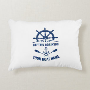 Nautical Anchor Crossed Oars & Ships Wheel White Accent Pillow