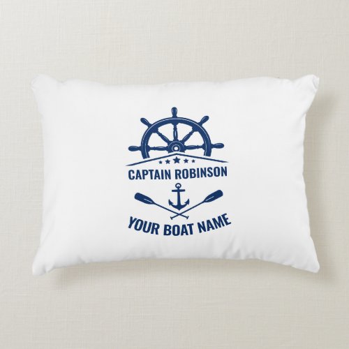 Nautical Anchor Crossed Oars  Ships Wheel White Accent Pillow