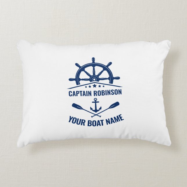 Nautical Anchor Crossed Oars & Ships Wheel White Accent Pillow (Front)