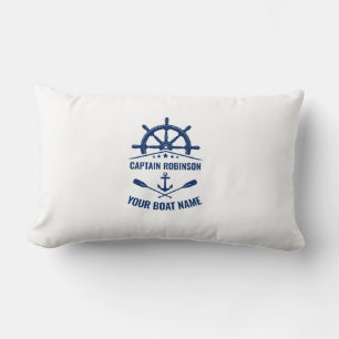 Nautical Anchor Crossed Oars & Ships Wheel White Lumbar Pillow