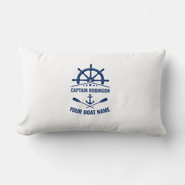 Nautical Anchor Crossed Oars & Ships Wheel White Lumbar Pillow (Front)