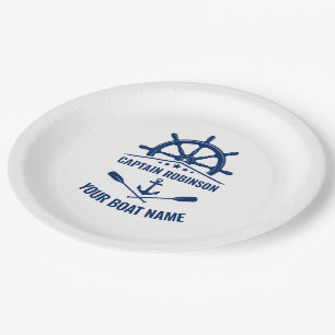 Nautical Anchor Crossed Oars & Ships Wheel White Paper Plates
