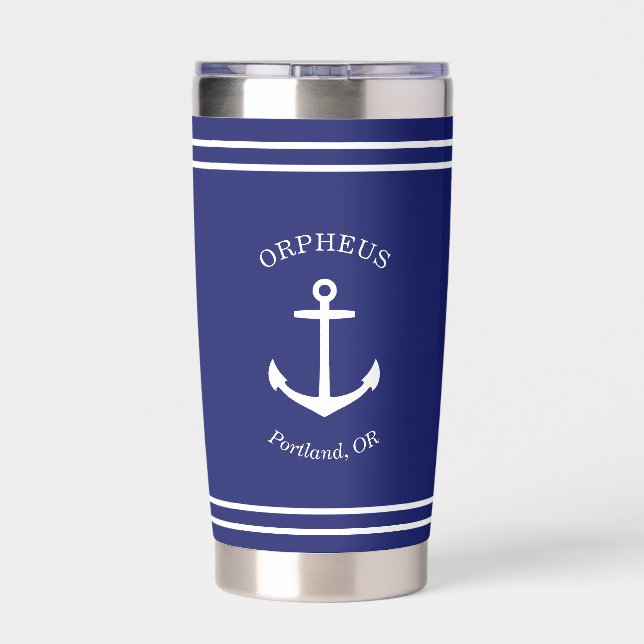 Nautical Anchor Custom (blue) Insulated Tumbler (Back)