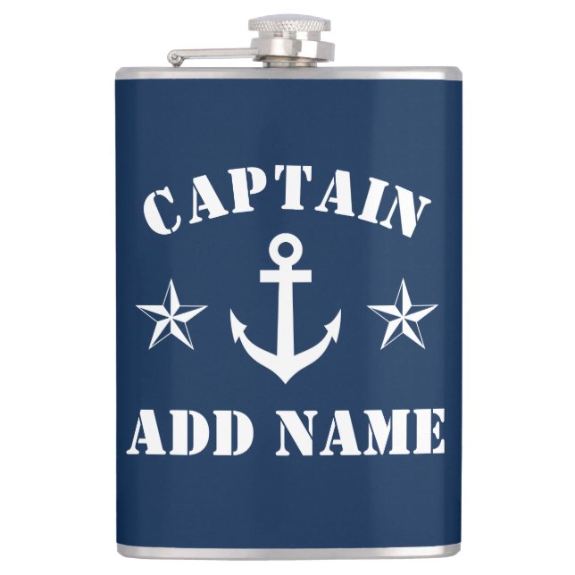 Nautical anchor custom boat captain name drink fla flask (Front)