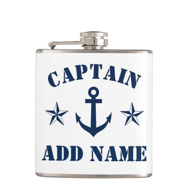 Nautical anchor custom boat captain name drink flask (Front)