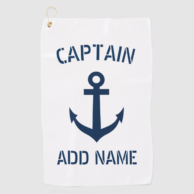 Nautical anchor custom boat captain name golf towel (Front)