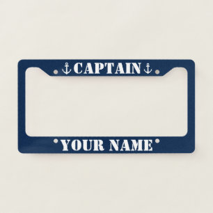 Nautical anchor custom boat captain name license plate frame