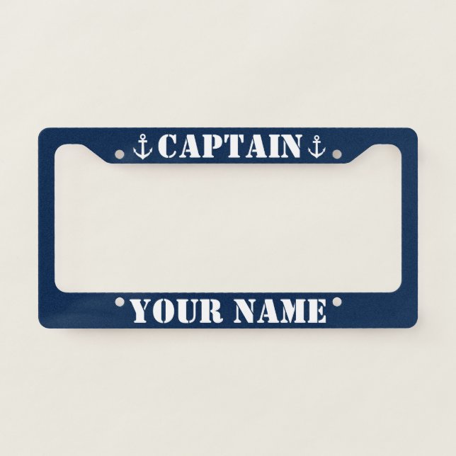 Nautical anchor custom boat captain name license plate frame (Front)