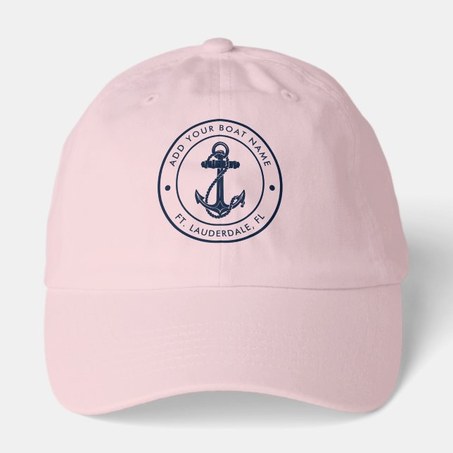 Nautical Anchor Custom Boat Name Beach Trip Hat (Front)