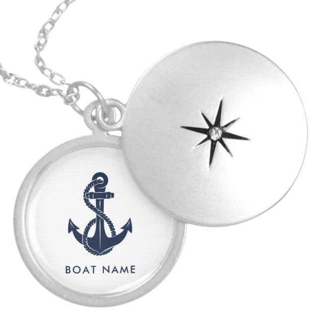 Nautical Anchor Custom Boat Name Custom Locket Necklace (Front)