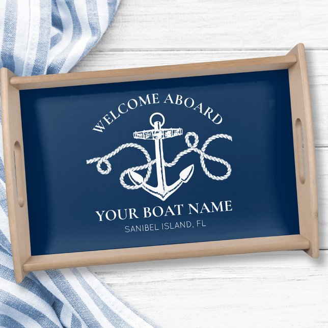 Nautical Anchor Custom Boat Name Navy Blue  Serving Tray (Creator Uploaded)