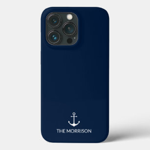 Nautical anchor Custom Boat Name navy blue white iPhone 13 Pro Case