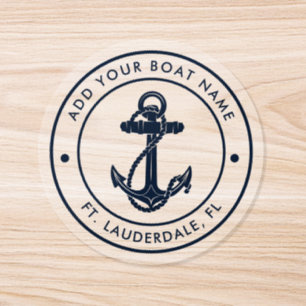 Nautical Anchor Custom Boat Name Sailing Classic Round Sticker