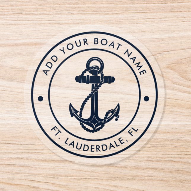 Nautical Anchor Custom Boat Name Sailing Classic Round Sticker (Single)