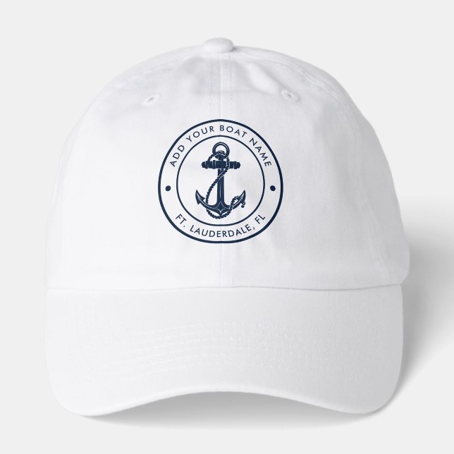 Nautical Anchor Custom Boat Name Sailing Hat (Front)