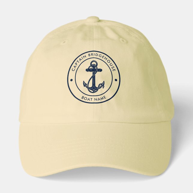 Nautical Anchor Custom Boat Name Sailing Hat (Front)