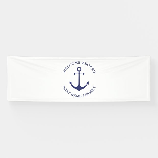 Nautical anchor custom Boat name Welcome Aboard  Banner (Horizontal)