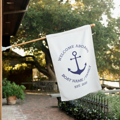 Nautical anchor Custom Boat name Welcome Aboard House Flag