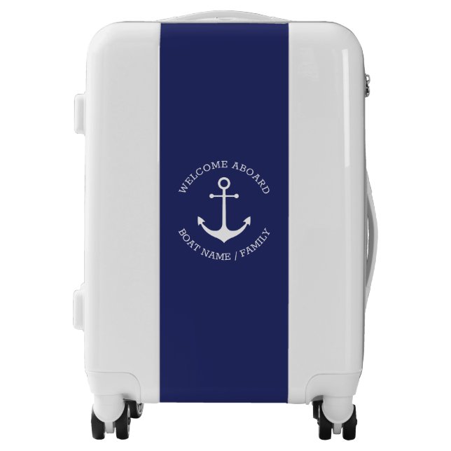 Nautical anchor custom Boat name Welcome Aboard Luggage (Front)